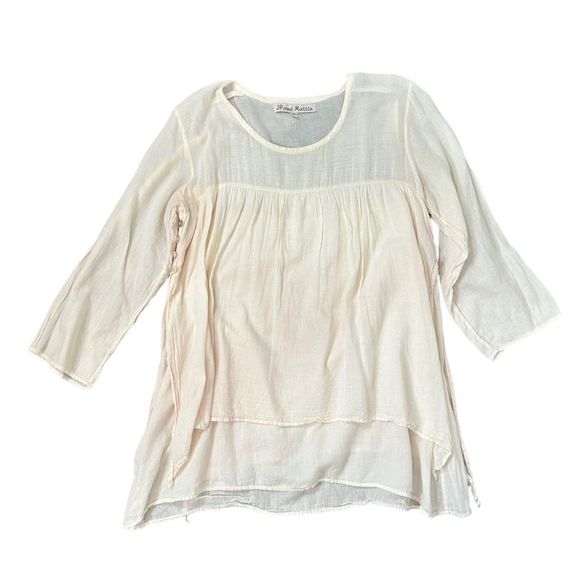 JP and Mattie Tops - JP and Mattie Cream Boho Peasant blouse Cotton Shell Buttons Layered Tunic